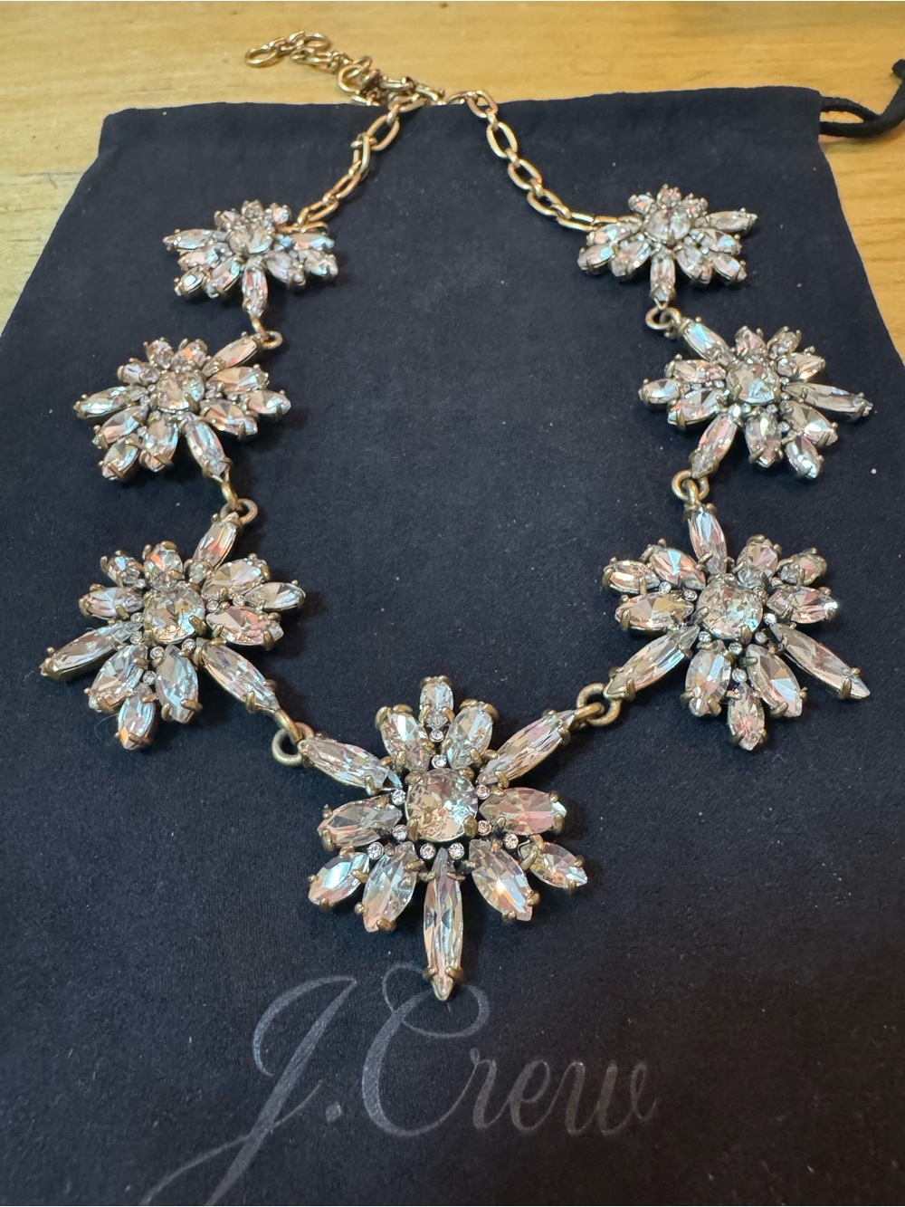 Vintage J.Crew Crystal Burst Statement Necklace Gold Tone - Excellent Condition